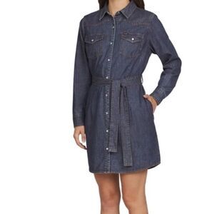 WRANGLER Large Long Sleeve Western
Snap Denim Shirt Dress Dark Blue, XXL, NWT